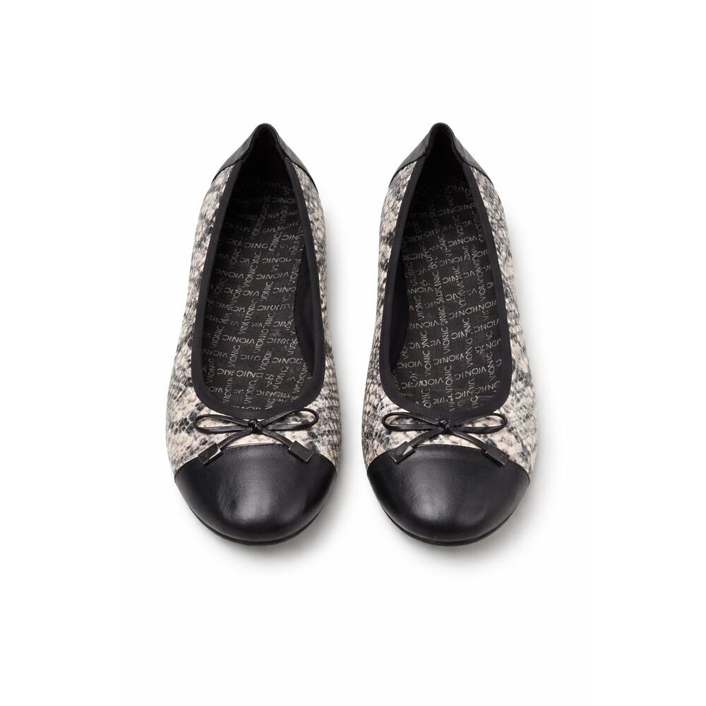 Vionic Orthotic Ballet Flats Women’s 7.5 Snake Print Black Cap Toe Comfort Shoes